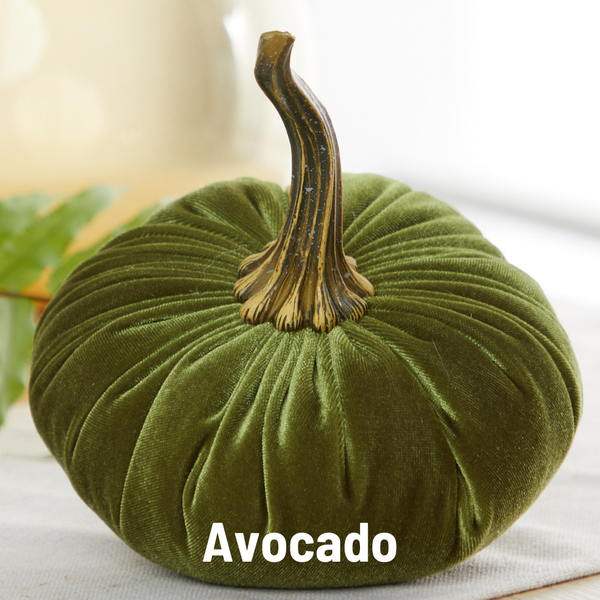 Pumpkin Large Velvet, Fall Decor, Shelf Sitter, Tablescape: Avocado