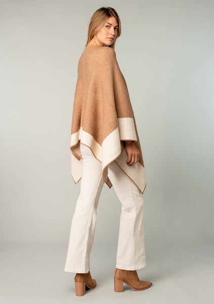 Relaxed Color Block Cape Cardigan Poncho: H. Camel/H.Ivory / One Size