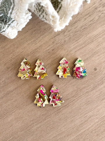 Confetti Tree Stud Earrings: Confetti Gold