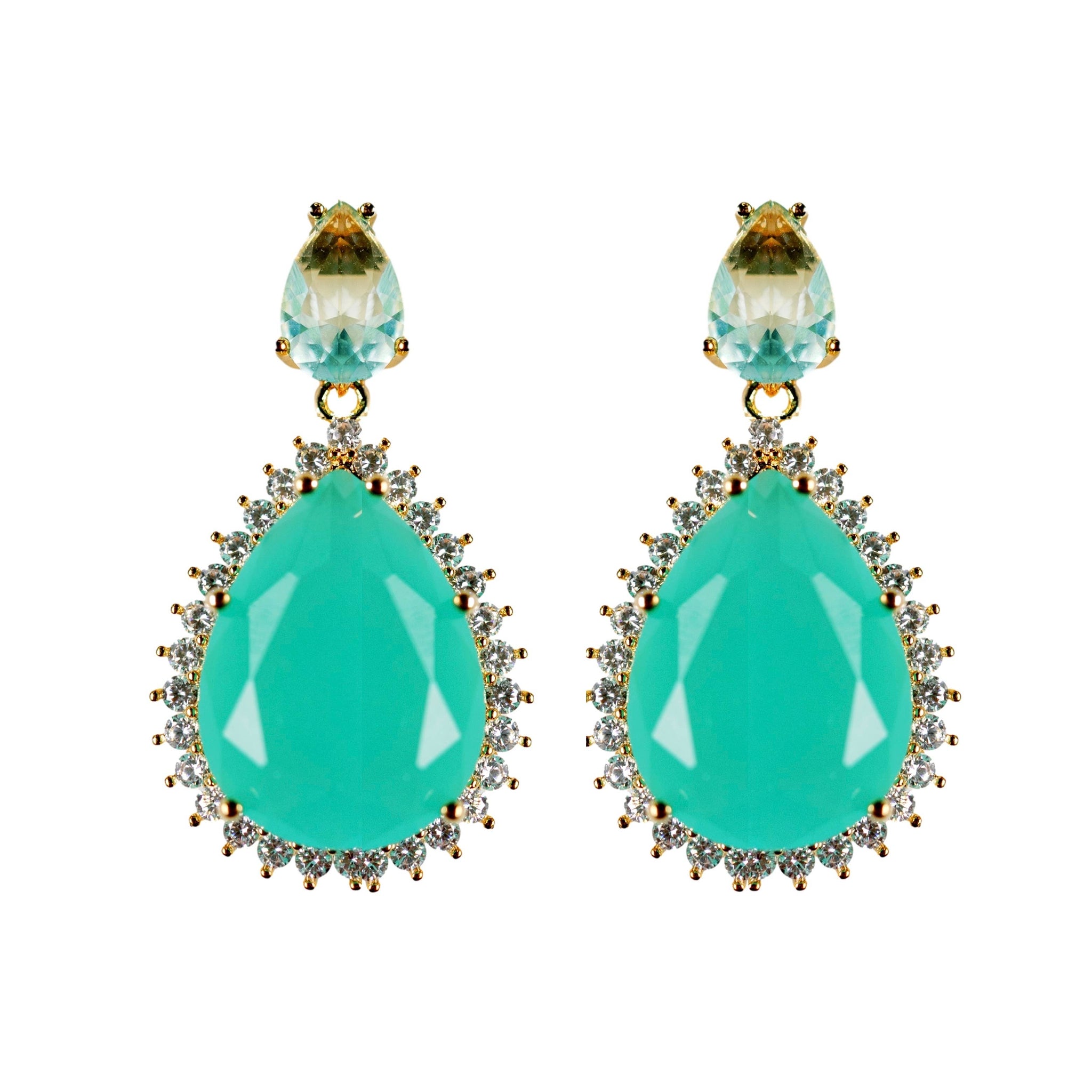 Turquoise, Aquamarine and Diamond Drop Statement Earrings