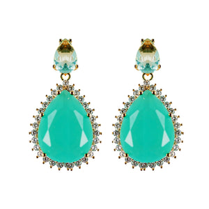 Turquoise, Aquamarine and Diamond Drop Statement Earrings