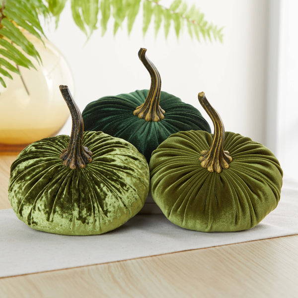 Pumpkin Large Velvet, Fall Decor, Shelf Sitter, Tablescape: Avocado