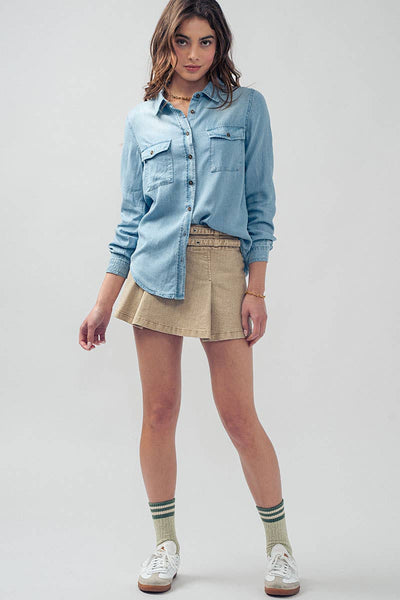 Classic Tencel Utility Casual Button Down Chambray Shirt