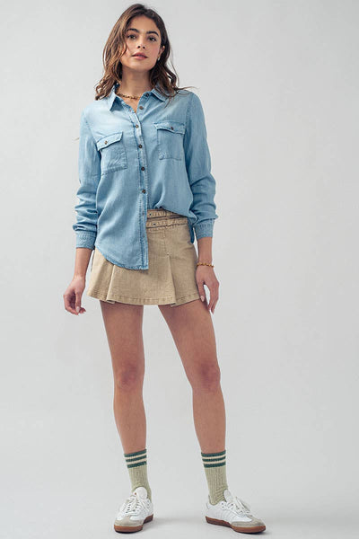 Classic Tencel Utility Casual Button Down Chambray Shirt