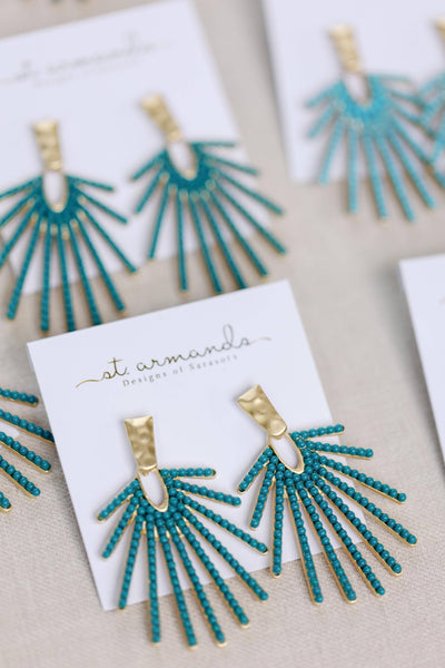 Turquoise Sunburst Statement Drop Earrings