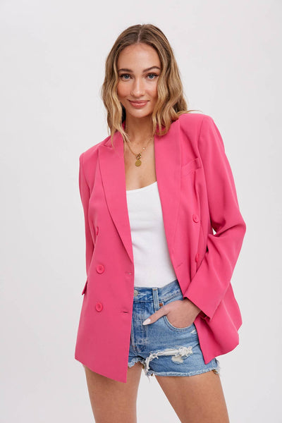 Classic Double Breasted Blazer: Hot Pink