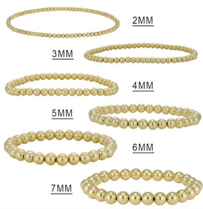 Gold Beads Bracelets- 14K Gold Steel Bead Stretch Bracelets: Yellow Gold / 6mm