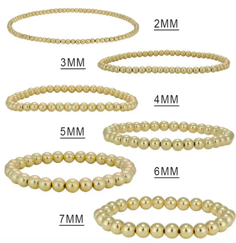 Gold Beads Bracelets- 14K Gold Steel Bead Stretch Bracelets: Yellow Gold / 6mm