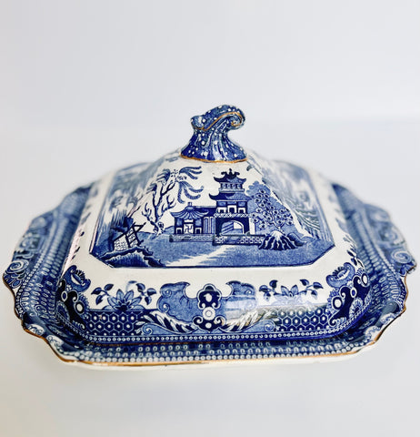 Vintage Blue Willow Burleigh Soup Tureen