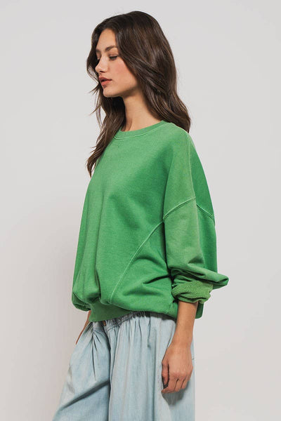 Crew Neck Comfort Washed Organic Cotton Spring Sweatshirt: GREEN