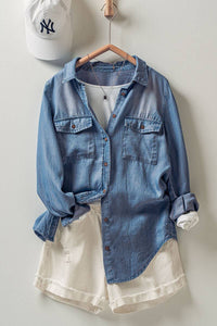 Classic Tencel Utility Casual Button Down Chambray Shirt