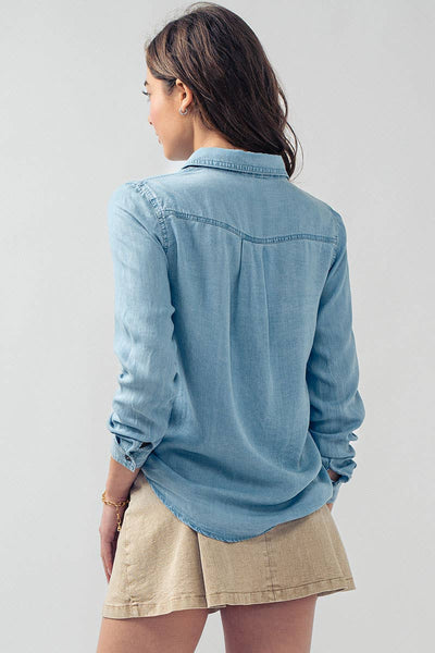 Classic Tencel Utility Casual Button Down Chambray Shirt