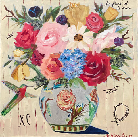 XO Hummingbird Floral Postcard