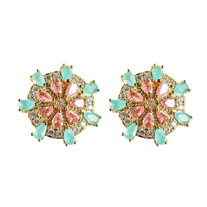 Pink and Turquoise Sparkling Sand Dollar Stud Earrings