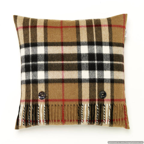 Merino Lambswool - Camel Thompson Tartan - Plaid Pillow