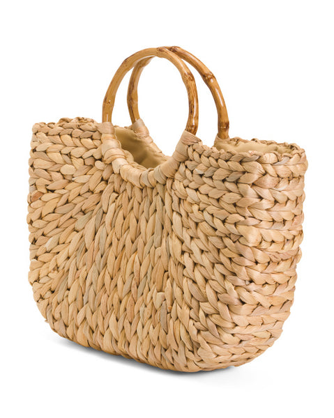 Bamboo Handle Woven Bag