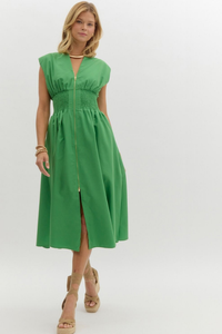Zip Front Midi Dress - Green