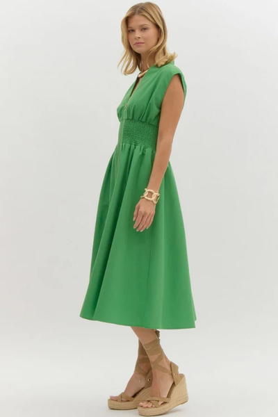 Zip Front Midi Dress - Green