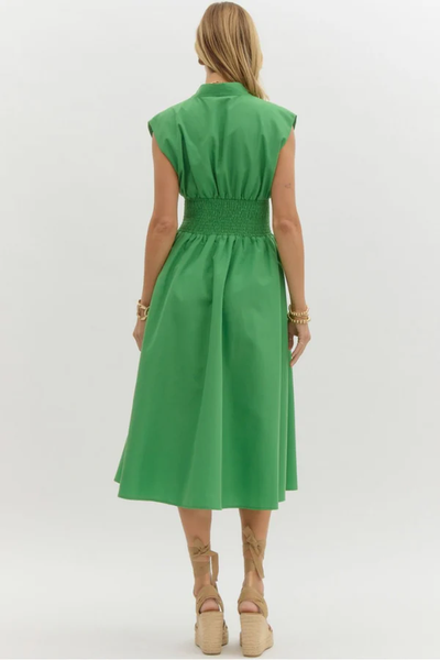Zip Front Midi Dress - Green