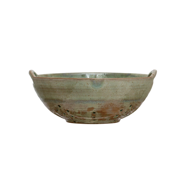 Stoneware Berry Bowl w/ Handles, Aqua