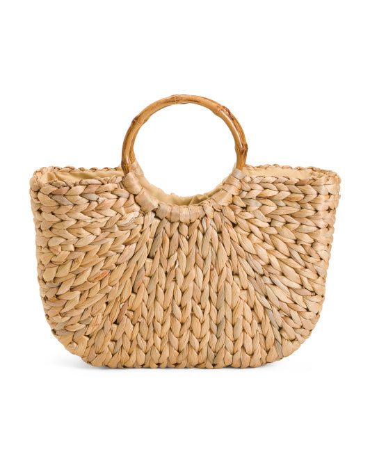 Bamboo Handle Woven Bag
