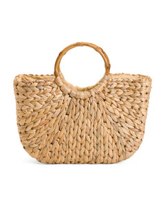 Bamboo Handle Woven Bag