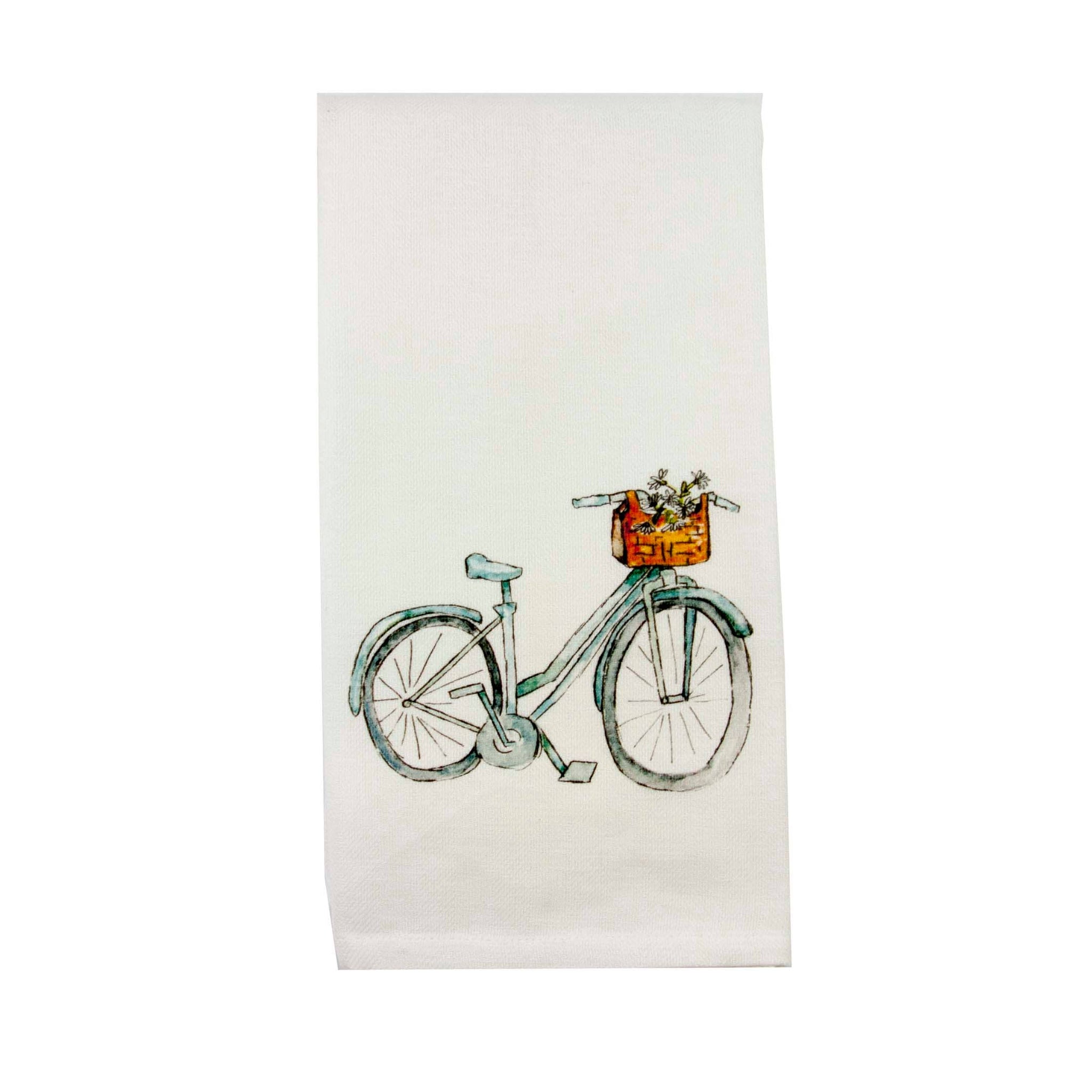 Blue Bike With Flowers Tea Towel