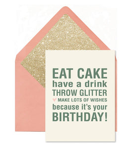 Eat Cake Throw Glitter Birthday Card