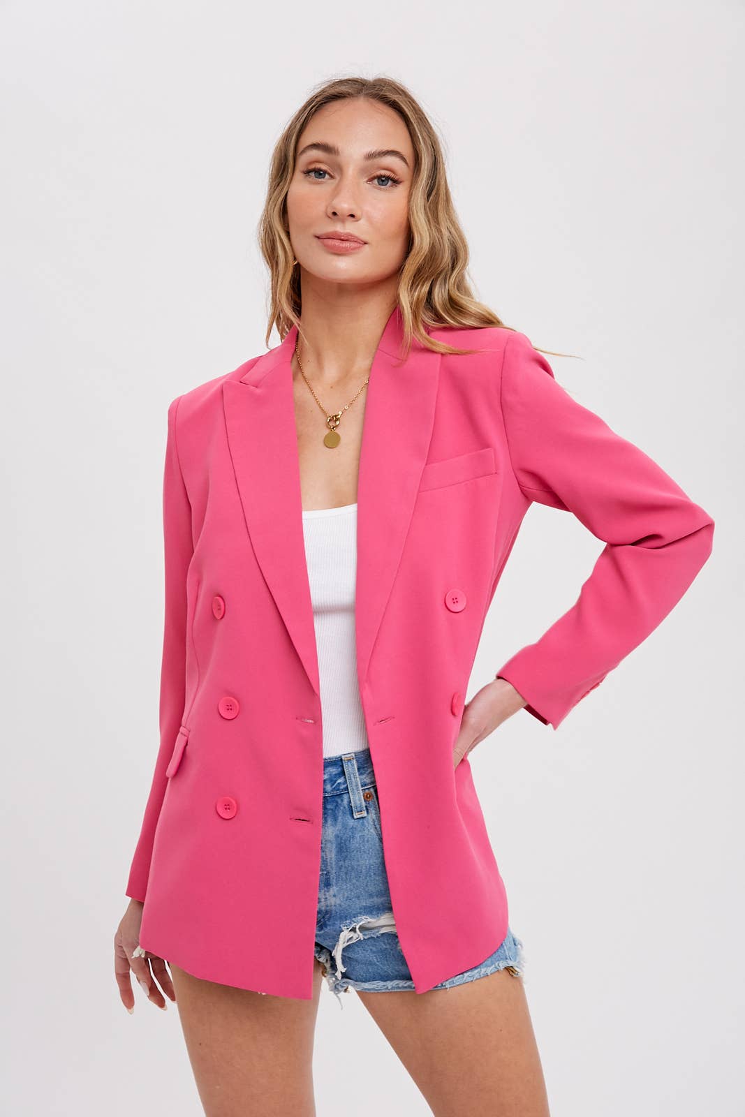 Classic Double Breasted Blazer: Hot Pink