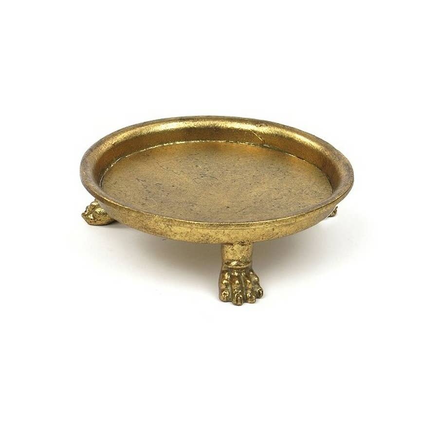 Pewter Round Claw Foot Dish with Gold Leaf