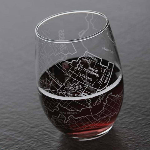 Annapolis MD Navy - Map Stemless Glass
