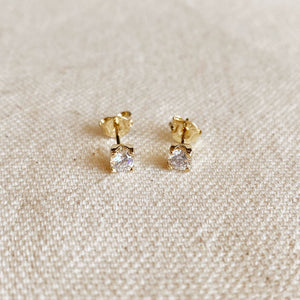 18k Gold Filled Prong 4mm Cubic Zirconia Stud Earrings