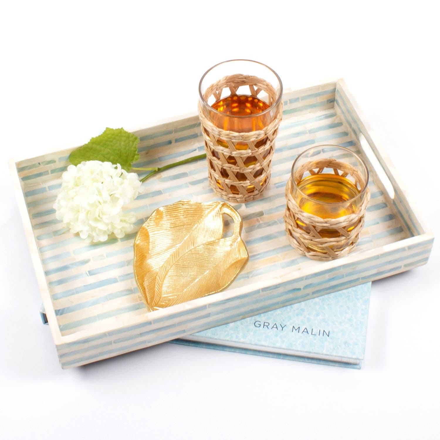 Mother of Pearl Rectangle Tray - Blue Stripe