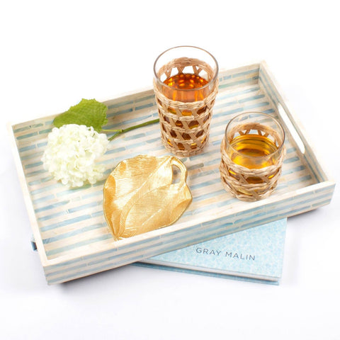 Mother of Pearl Rectangle Tray - Blue Stripe