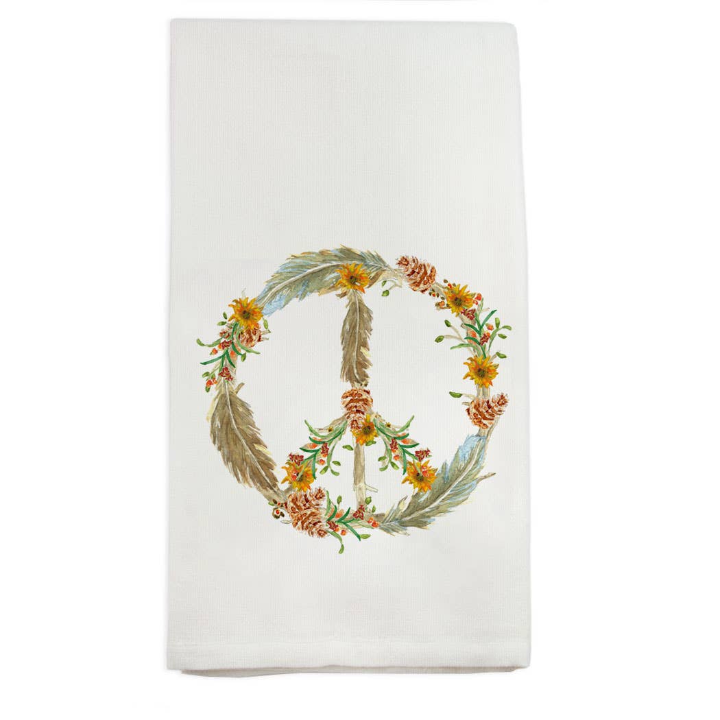 Peace Fall with Flowers Tea Towel