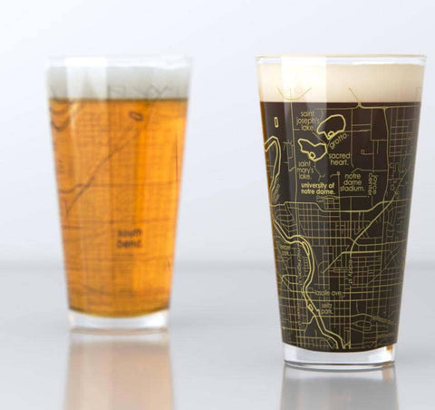South Bend IN - Notre Dame College Town Map Pint Pair