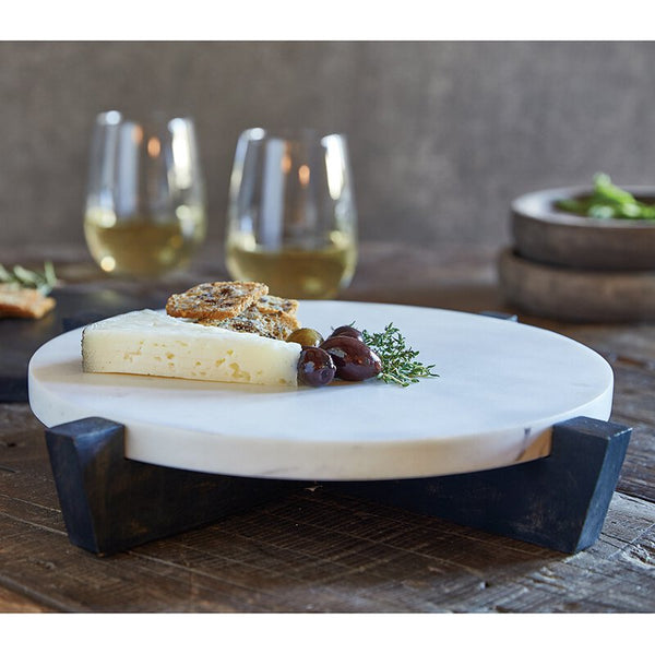 Marble Tray & Mango Wood Stand 11" - Dark Grey