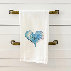 Blue Mom Heart Tea Towel