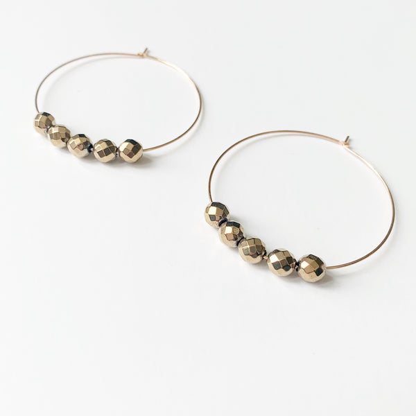 Gold Luster Beaded Hoop Earrings - large