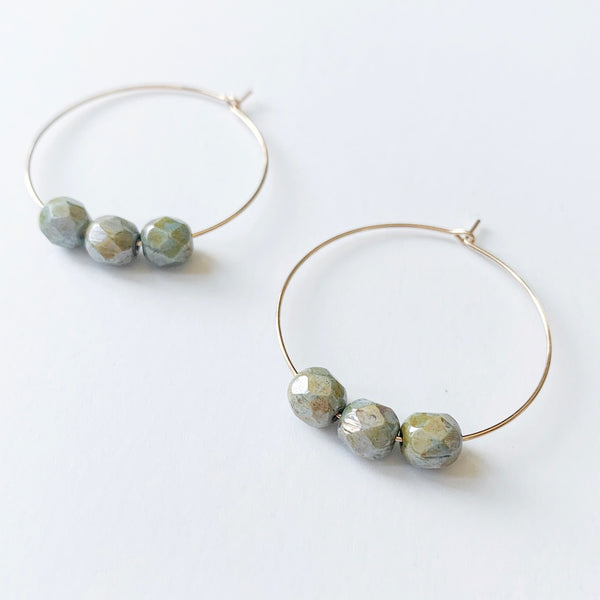 Olive Glass Beaded Hoop Earrings - small
