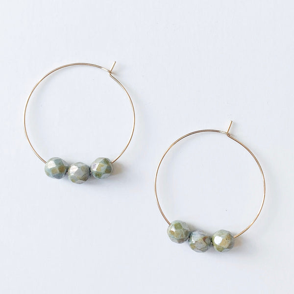 Olive Glass Beaded Hoop Earrings - small