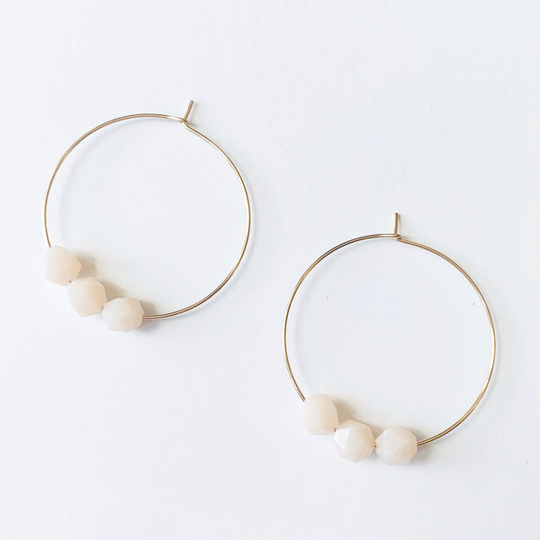 Barely Pink Beaded Hoop Earrings - small