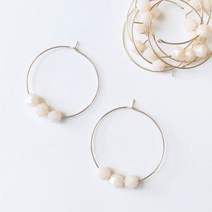 Barely Pink Beaded Hoop Earrings - small