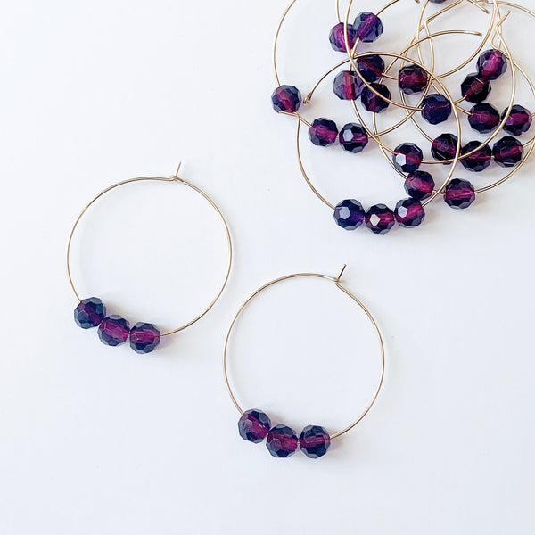 Grape Compote Glass Beaded Hoop Earrings - small