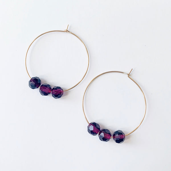Grape Compote Glass Beaded Hoop Earrings - small