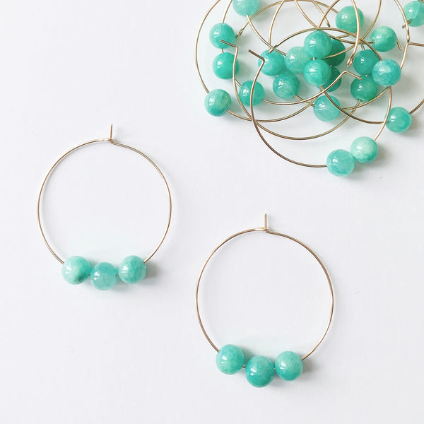 Biscay Green Beaded Hoop Earrings (light green) - small