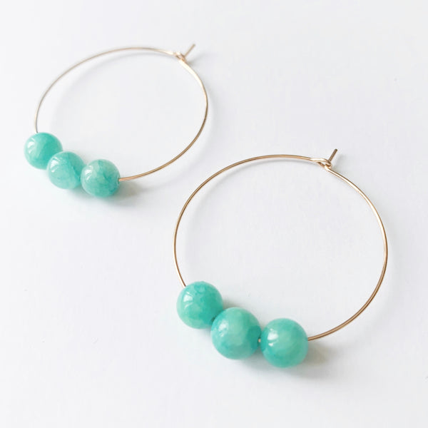 Biscay Green Beaded Hoop Earrings (light green) - small