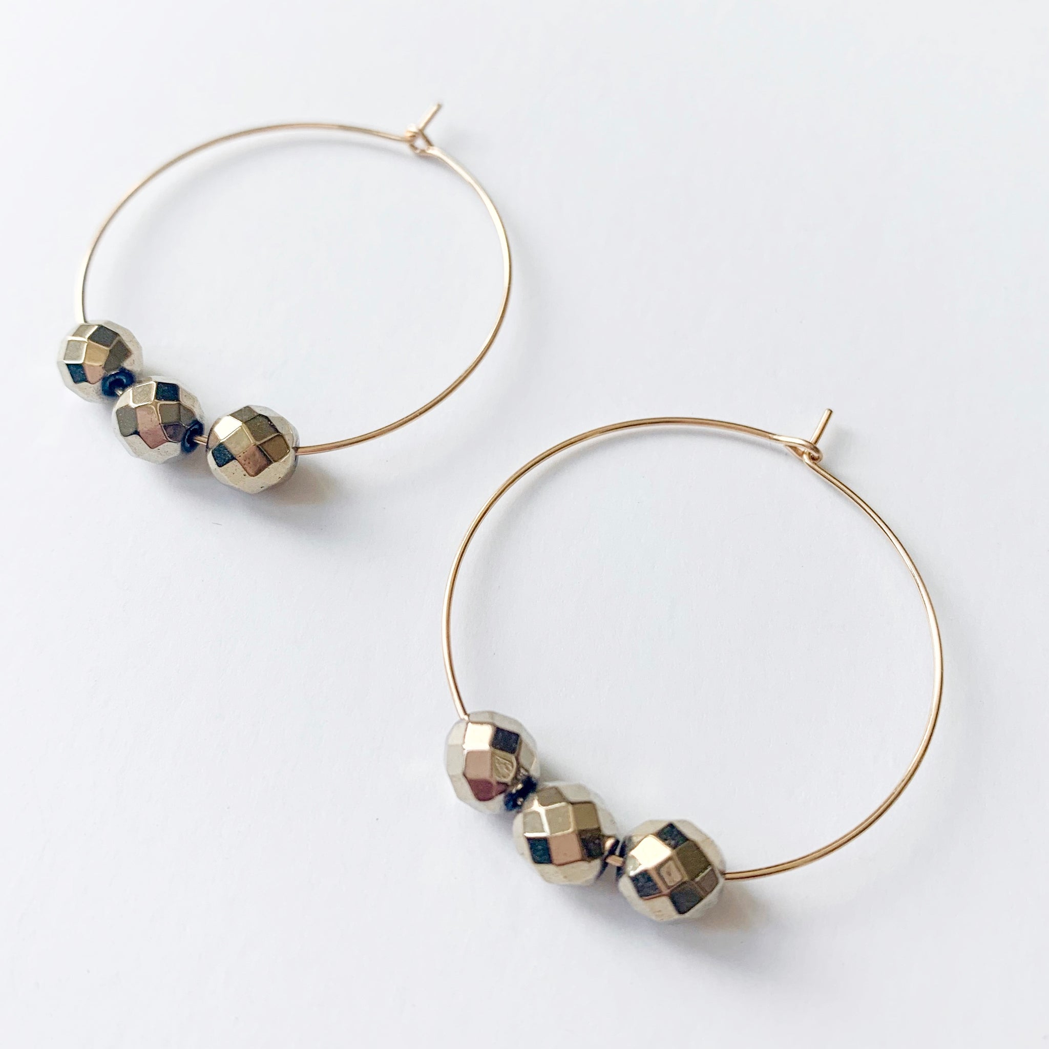 Gold Luster Beaded Hoop Earrings - small