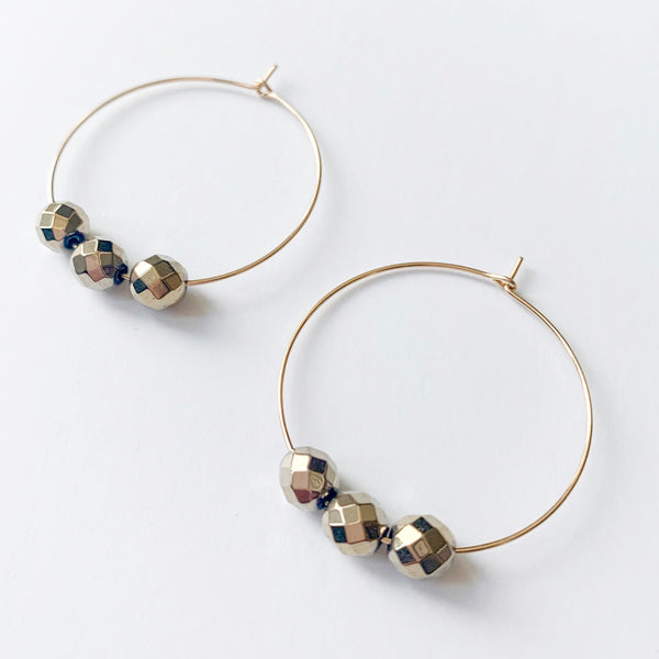 Gold Luster Beaded Hoop Earrings - small