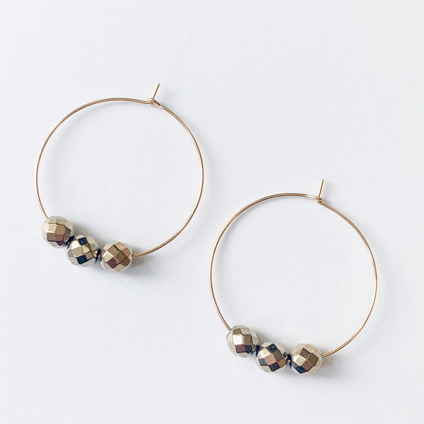 Gold Luster Beaded Hoop Earrings - small